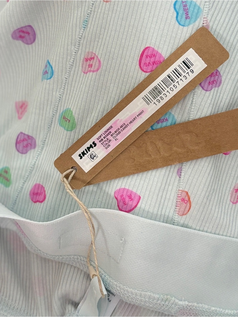 ⋆｡‧˚ʚ🍭ɞ˚‧｡⋆ SKIMS Soft lounge Rib Boxer |  ☁ Candy Hearts Print | XL| NWT - Picture 5 of 5